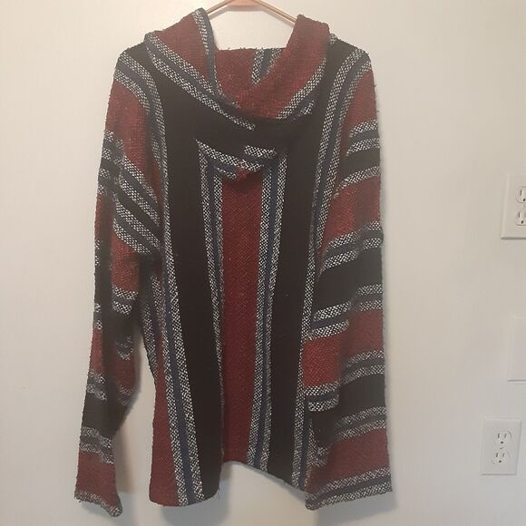 Artesanias Cuamatzi Size XL Baja Mexican Blanket Pullover Poncho Hoodie Striped - Picture 7 of 10